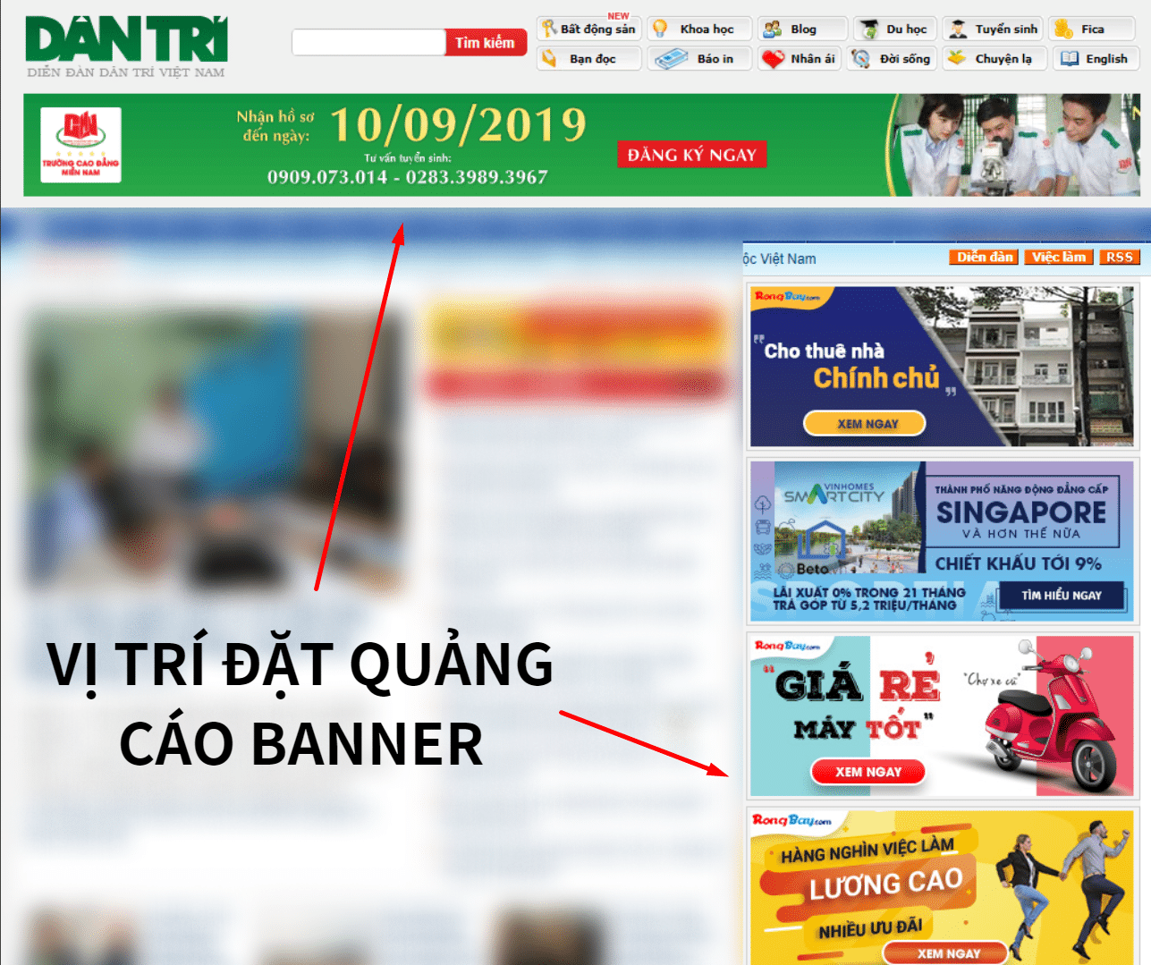 Vị trí đặt bannner của book báo điện tử